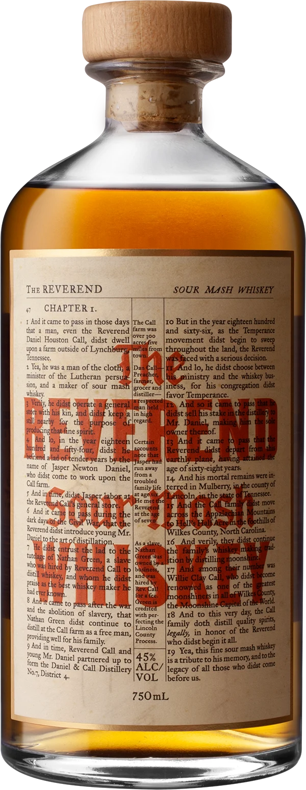 a bottle of The Reverend Sour Mash Whiskey